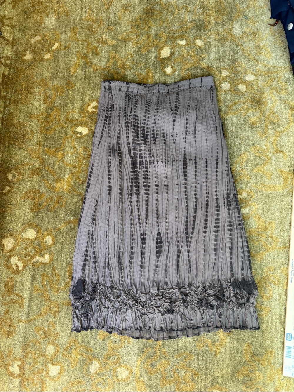 Chico's Gray Textured tie die boho Midi Skirt with Ruffled Hem